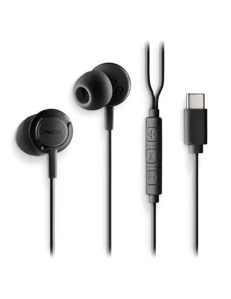 NGS Cross Step Black Auriculares USB-C con micrófono, Botón Multifunción y control de Volumen 1.2M
