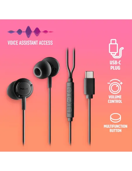 NGS CROSS STEP BLACK – Auriculares USB-C con micrófono 1,2 m