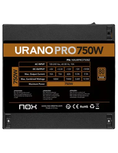 Fuente Nox Urano Pro 750W 80 Plus Bronze Negra