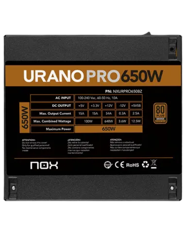 Fuente Nox Urano Pro 650W 80 Plus Bronze Negra