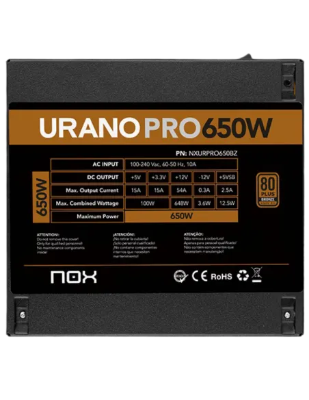 Fuente Nox Urano Pro 650W 80 Plus Bronze Negra