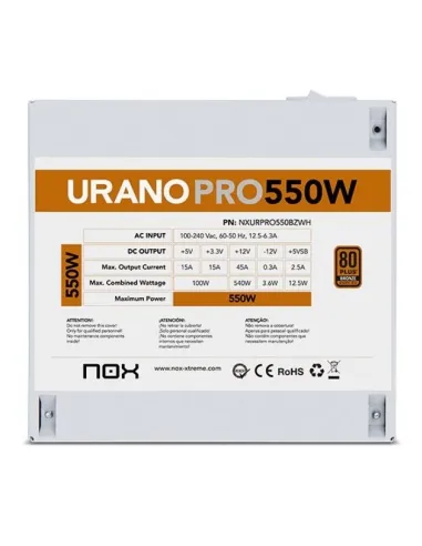 Fuente Nox Urano Pro 550W 80 Plus Bronze Blanca