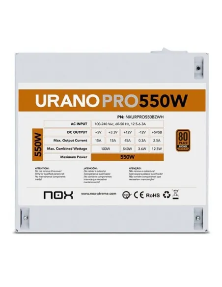 Fuente Nox Urano Pro 550W 80 Plus Bronze Blanca