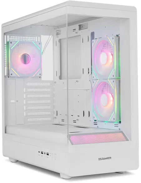 NOX Hummer SIGNAL White Doble Cristal Templado USB 3.0 y USB Type-C de Alta Velocidad