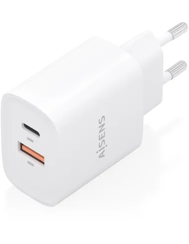 Aisens A110-0952 Cargador GaN 30W, 1xUSB-C PD3.0 QC4.0, 1xUSB-A QC3.0, Blanco