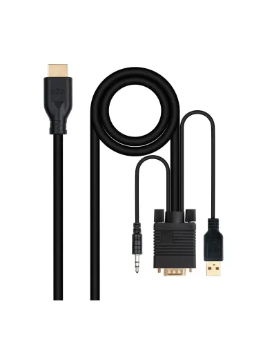 Nanocable 10.15.4612 Conversor VGA/M + AUDIO/M + USB-A/M a HDMI/M 1.8M Negro