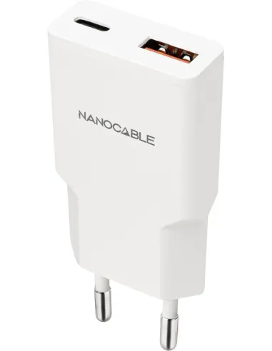 Nanocable 10.10.2022 Cargador USB-C/PD 20W + USB-A/QC 20W, Blanco
