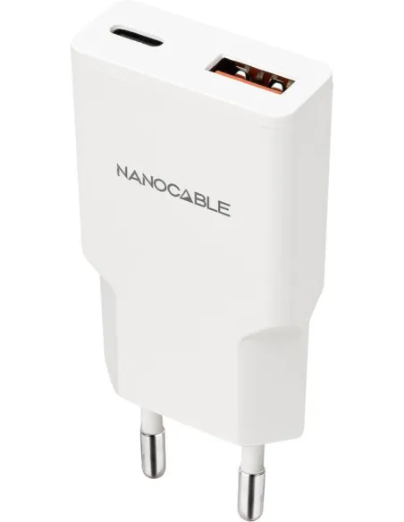 Nanocable 10.10.2022 Cargador USB-C/PD 20W + USB-A/QC 20W, Blanco