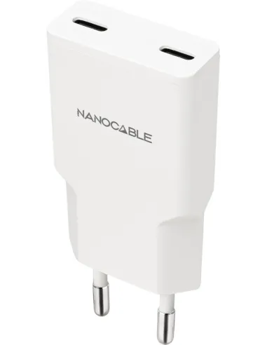Nanocable 10.10.2023 Cargador 2xUSB-C/PD 20W, Blanco