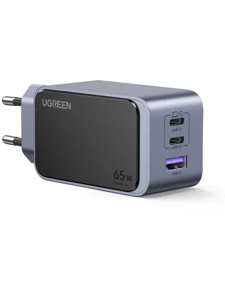 Ugreen 35042 Nexode Air Cargador Rapido 65W GaNInfinity con 2 Puertos USB-C 1x USB-A PD3.0/QC4 /PPS Gris