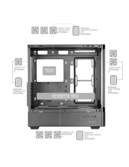Torre Caja para PC Mars Gaming MC-LCDPRO Negra