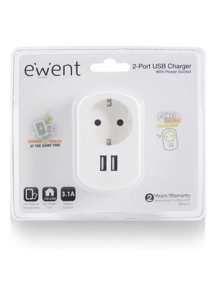 Ewent EW1211 Cargador de Pared para Móvil con 2xUSB 2.0 Blanco