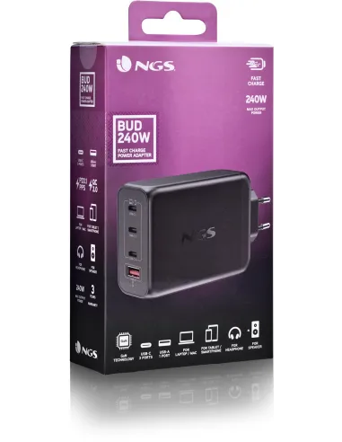 NGS BUD240W Cargador de Smartphone x3 USB-C/x1 USB-A Gris