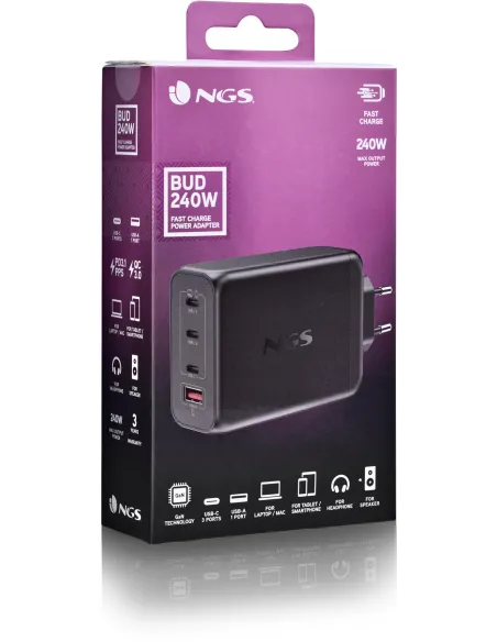 NGS BUD240W Cargador de Smartphone x3 USB-C/x1 USB-A Gris
