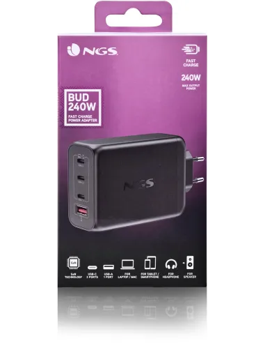 NGS BUD240W Cargador de Smartphone x3 USB-C/x1 USB-A Gris