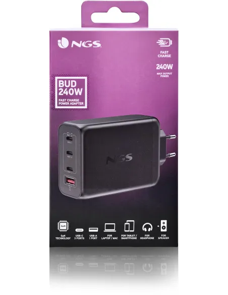 NGS BUD240W Cargador de Smartphone x3 USB-C/x1 USB-A Gris
