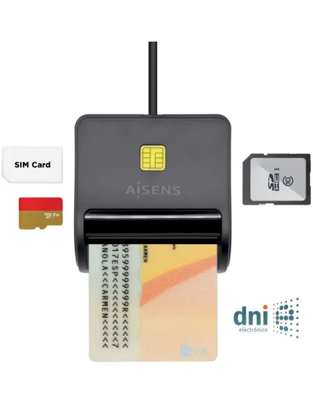 Aisens ASCR-SN02SD-BK Lector de Tarjeta DNIe Negro