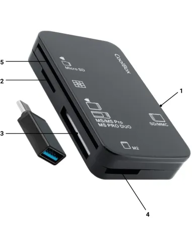 Coolbox CRE4 Lector de Tarjetas y Adaptador a USB-C en color Negro