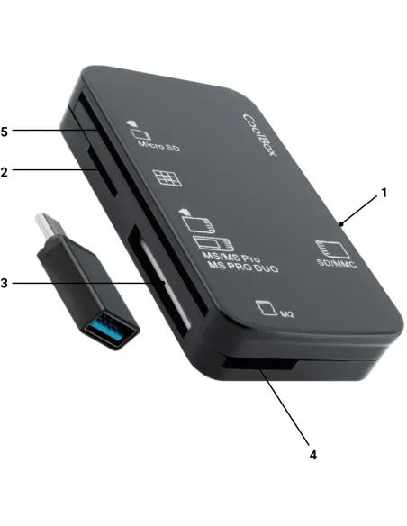 Coolbox CRE4 Lector de Tarjetas y Adaptador a USB-C en color Negro