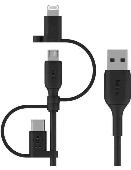 Belkin CAC001BT1MBK Cable universal de 15W USB-A a USB-C , Micro-USB y Lightning 1M Negro