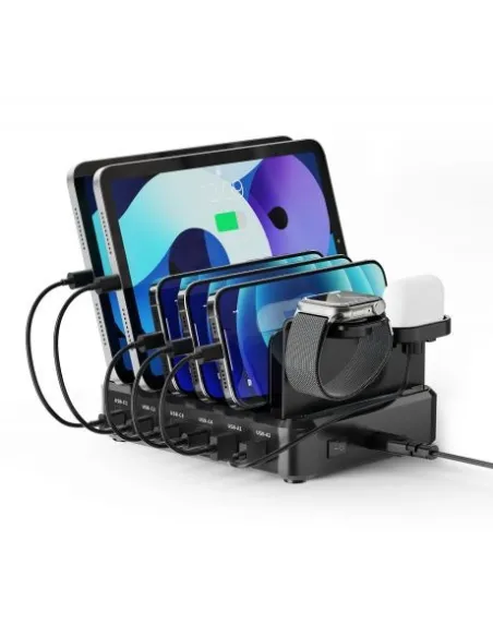 EWENT EW1335 Estación de Carga de Acoplamiento de 6 puertos USB de 130 W para computadoras Portátiles Tabletas