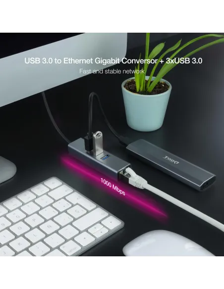 Nanocable 10.03.0407 HUB USB-A 3.0 a USB-A 3.0/RJ-45 4 Puertos 15 cm Gris