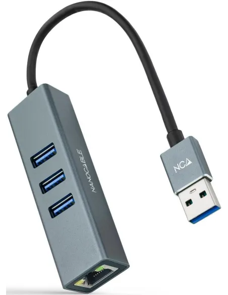 Nanocable 10.03.0407 HUB USB-A 3.0 a USB-A 3.0/RJ-45 4 Puertos 15 cm Gris