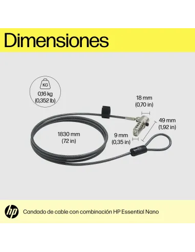 Cable de seguridad HP Essential Nano Combination Cable Lock