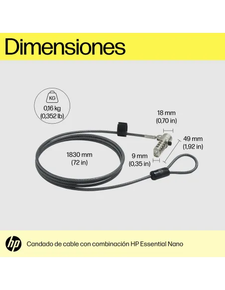 Cable de seguridad HP Essential Nano Combination Cable Lock