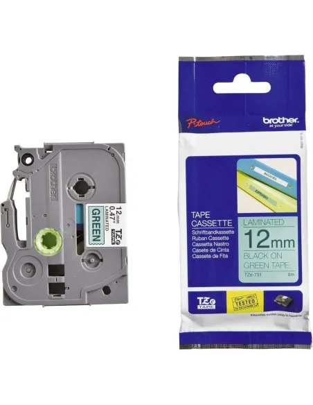 Brother TZE-731 Cinta Laminada Negro-Verde 12 mm