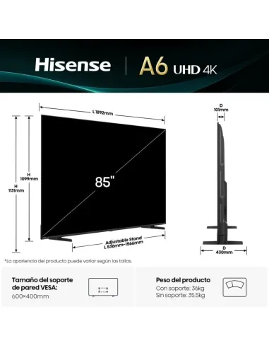 Televisor Hisense 85A6Q