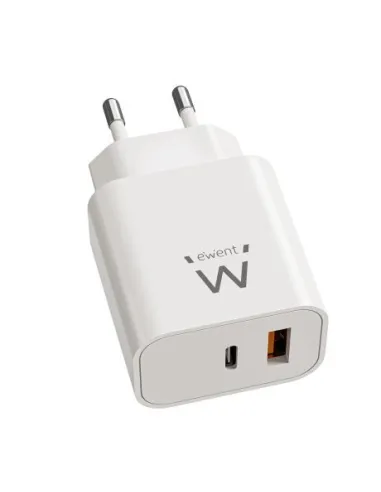 EWENT EW1318 Cargador Rápido GaN de 20W USB-C PD y USB-A QC, Diseño Compacto