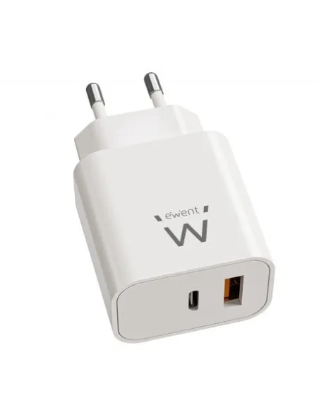 EWENT EW1318 Cargador Rápido GaN de 20W USB-C PD y USB-A QC, Diseño Compacto