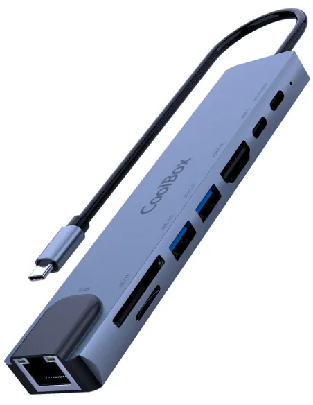 Coolbox miniDOCK C81 Docking Station USB-C a USB-A/USB-C/HDMI/RJ-45/microSD/SD Gris