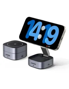 Ugreen MagFlow Cargador inalámbrico 2 en 1 Qi2 15W Compatible con MagSafe Plegable-1403892