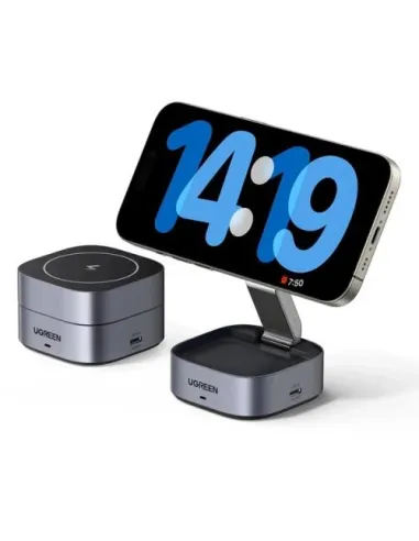 Ugreen MagFlow Cargador inalámbrico 2 en 1 Qi2 15W Compatible con MagSafe Plegable