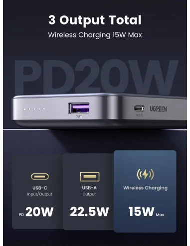 Mini Powerbank Magnético Inalámbrico Ugreen 15086 Gris