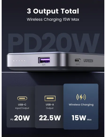 Mini Powerbank Magnético Inalámbrico Ugreen 15086 Gris