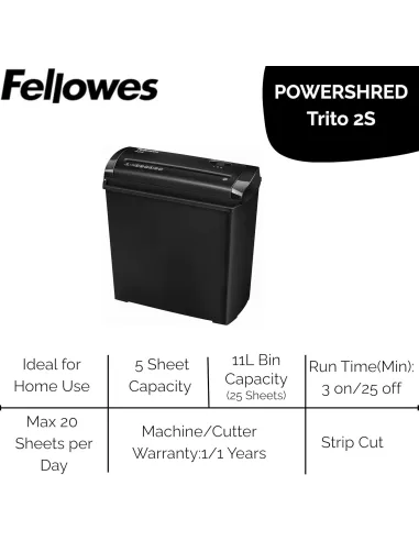 Destructora de papel Fellowes TRITO 2 Negra