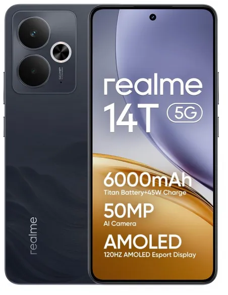 Realme 14T 5G 8GB/256GB Negro 6.67" AMOLED 6000mAh Dimensity 6300