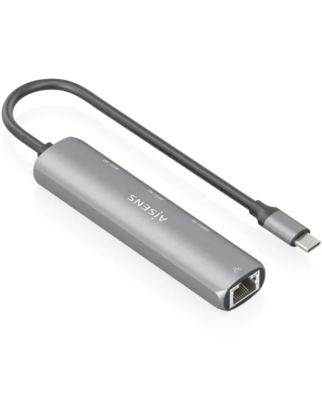 Aisens ASUC-4P039-GR Docking Station USB-C a Ethernet Gigabit + HUB 1x USB-C + 2x USB-A , Gris, 15cm