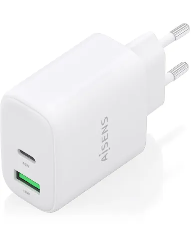 Aisens A110-0971 Cargador GaN 45W 1x USB-C PD3.0 QC4.0 1x USB-A QC3.0 Blanco