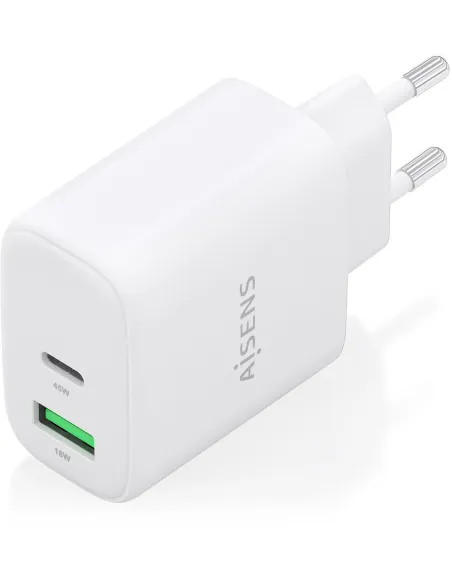 Aisens A110-0971 Cargador GaN 45W 1x USB-C PD3.0 QC4.0 1x USB-A QC3.0 Blanco