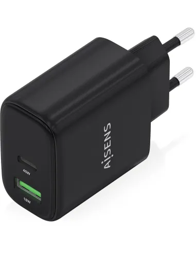 Aisens A110-0972 Cargador GaN 45W 1x USB-C PD3.0 QC4.0 1x USB-A QC3.0 Negro