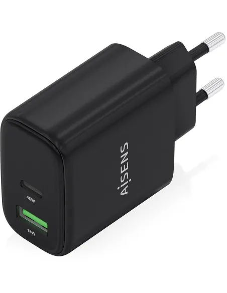 Aisens A110-0972 Cargador GaN 45W 1x USB-C PD3.0 QC4.0 1x USB-A QC3.0 Negro