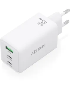 Aisens ASCH-65W3P072-BK Cargador GaN 65W  1x USB-C Cable Retráctil 1x USB-C PD3.0  1x USB-A QC3.0 Blanco-ADAP64242