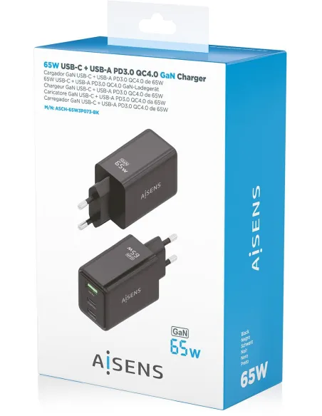 Cargador de Móvil Aisens ASCH-65W3P073-BK