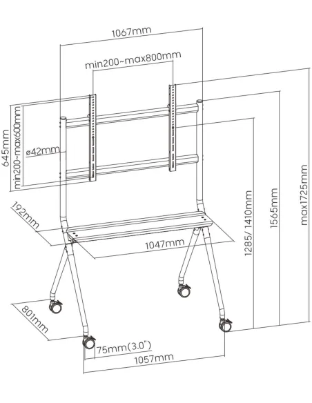 Ewent EW1542 Soporte de Suelo con Ruedas para TV 50 - 86" Máx. 120Kg Gris