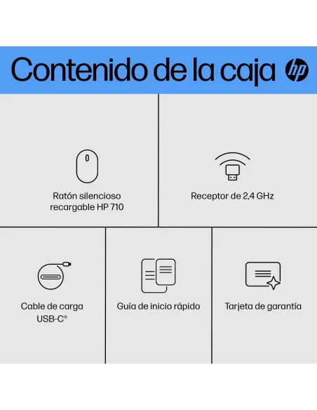 Ratón Silencioso Recargable HP 710 Negro