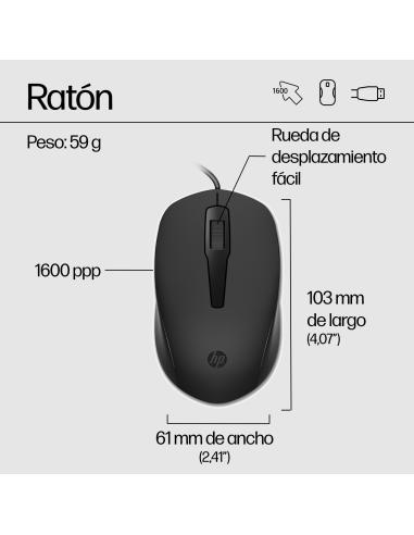 HP 150 Combo Teclado + Ratón 1600 DPI USB Negros